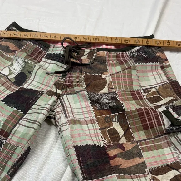 Billabong Patchwork Plaid Cargo Shorts - Brown, Green, Tan - Picture 5 of 5